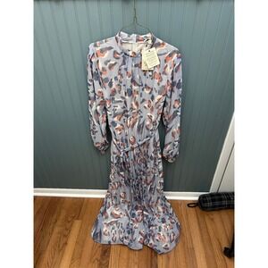 Lévi d'or Women's Size 44 Leopard‎ Print Maxi Dress Long Sleeve Pleated